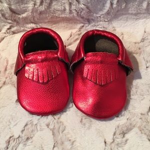 Khykouture Metallic Red Leather Moccasins